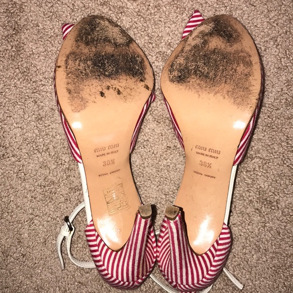 Miu Miu Red & white striped bow knot sanda… - Picture 6 of 8